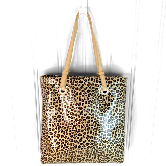 NWOT JESSICA ANIMAL PRINTS LARGE BROWN TOTE SHOULDER BAG TAN STRAP COSME… - Picture 3 of 8